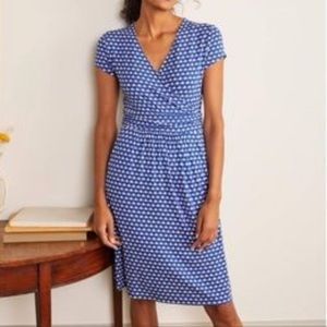 Boden Lola Jersey Midi Dress Blue & White Scalloped Print Short Sleeves Size 10